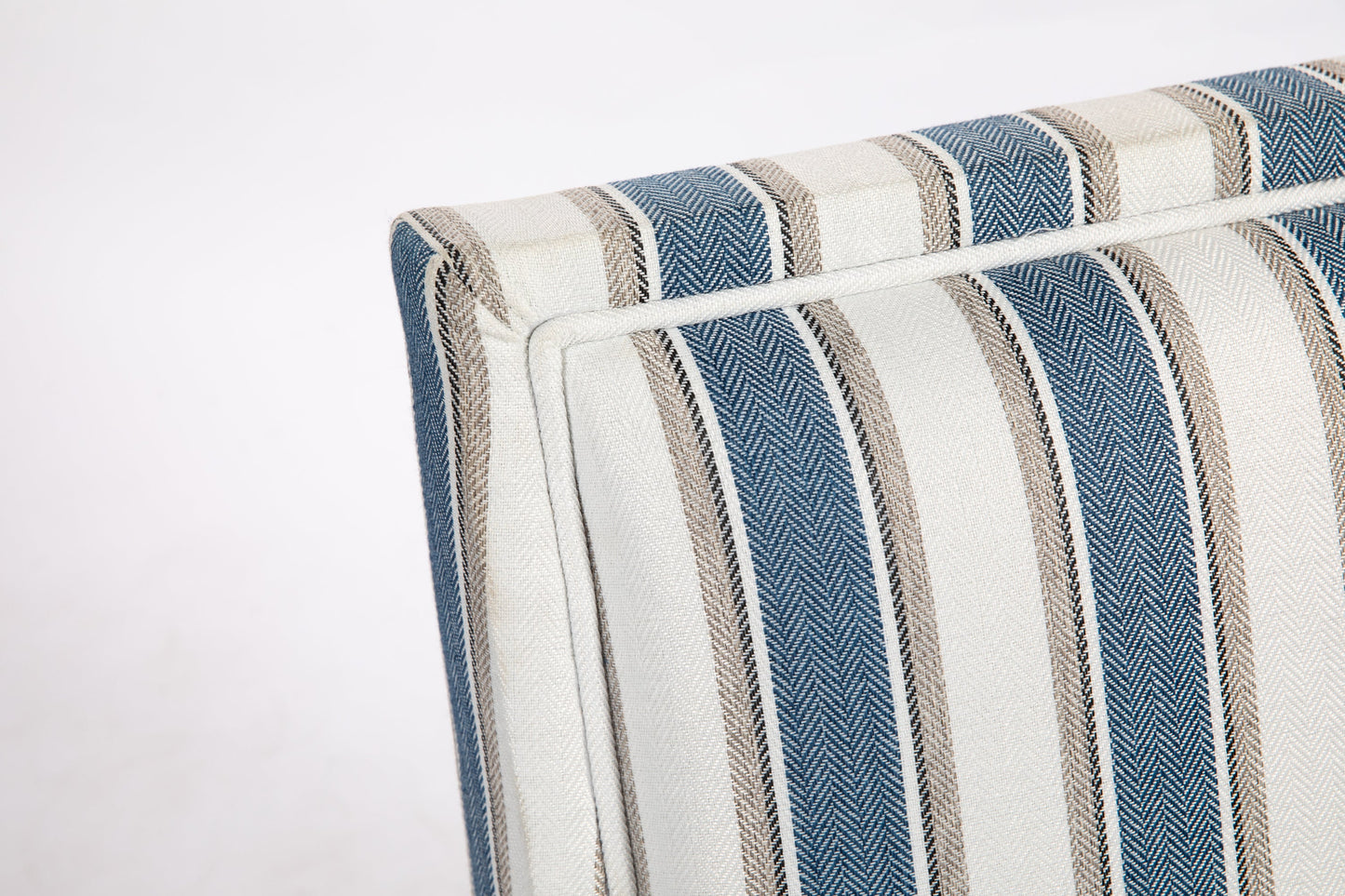 Accent Chair Vintage Striped Linen Blue White Nailhead Solid Wood Legs