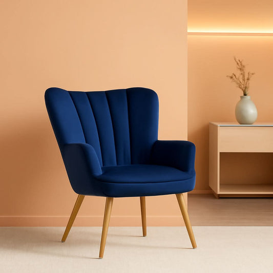 Blue Velvet Wingback Chair With Metal Legs For Living Room