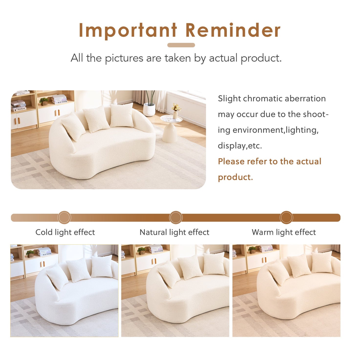 Loveseat Curved Modern Chenille Off-White 2 Seat 3 Pillows 65 In