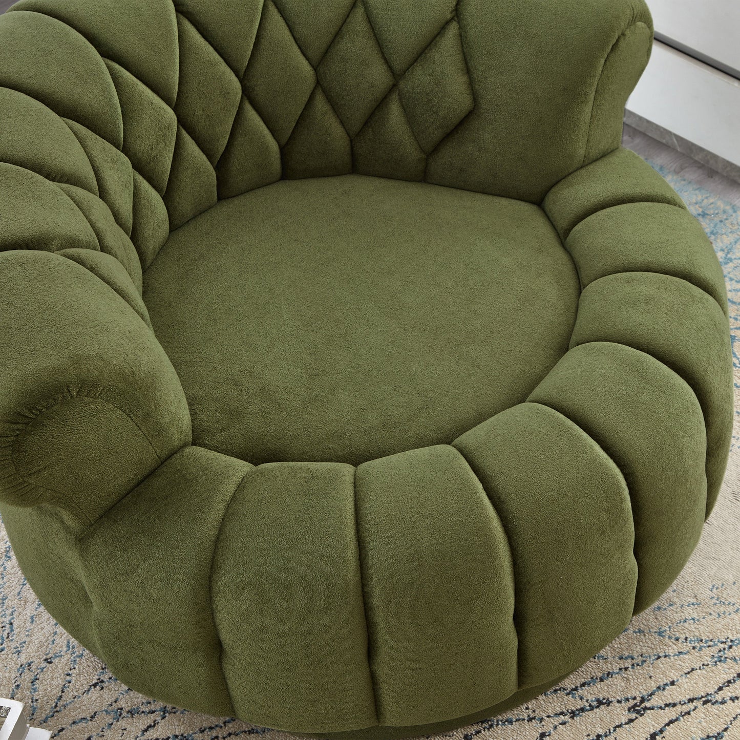 Swivel Accent Chair 360 Degree Chenille Green Oversized Round 45.9x42.7 In