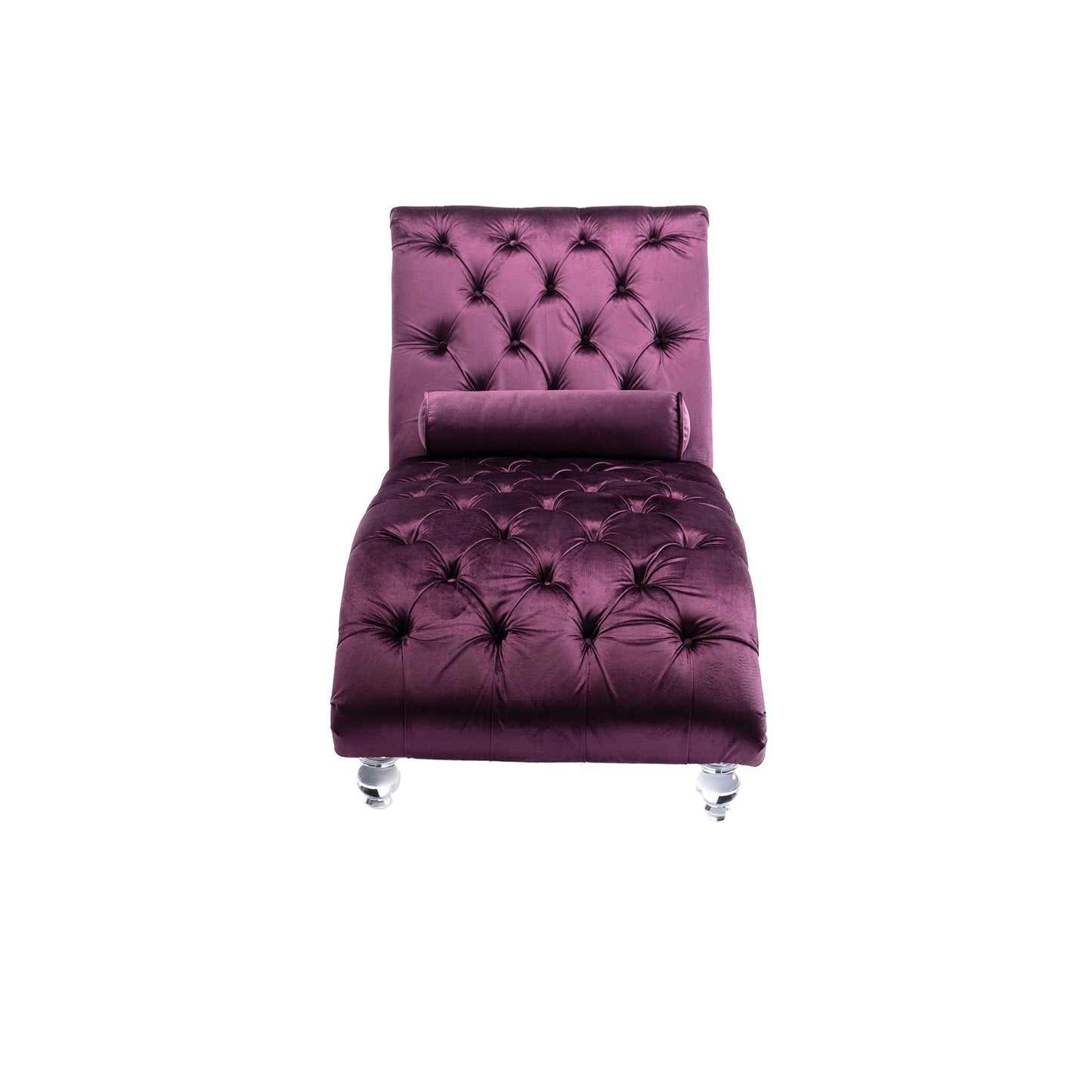 Velvet Chaise Lounge Indoor, Button-Tufted with Pillow, Purple, Bedroom