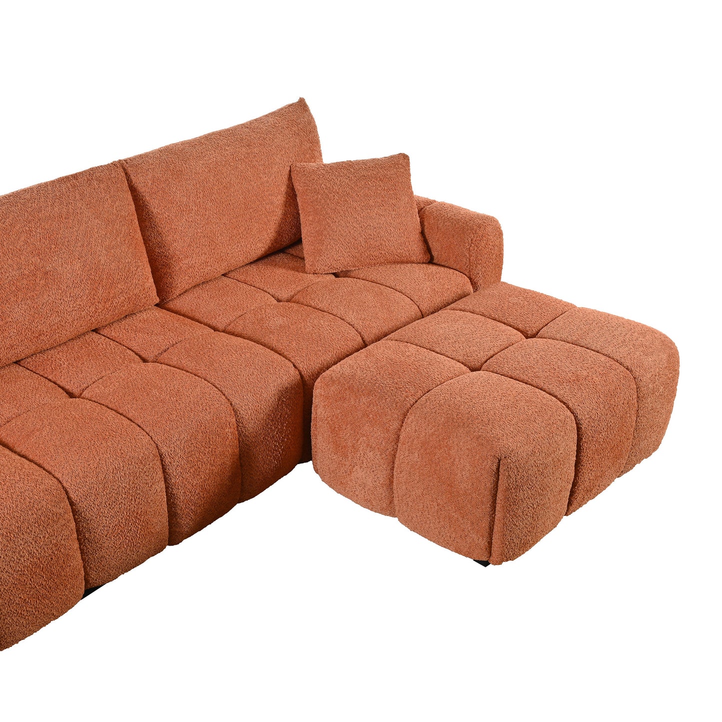 Sectional Sofa L-Shape Boucle Orange 4 Seat Ottoman 110 In