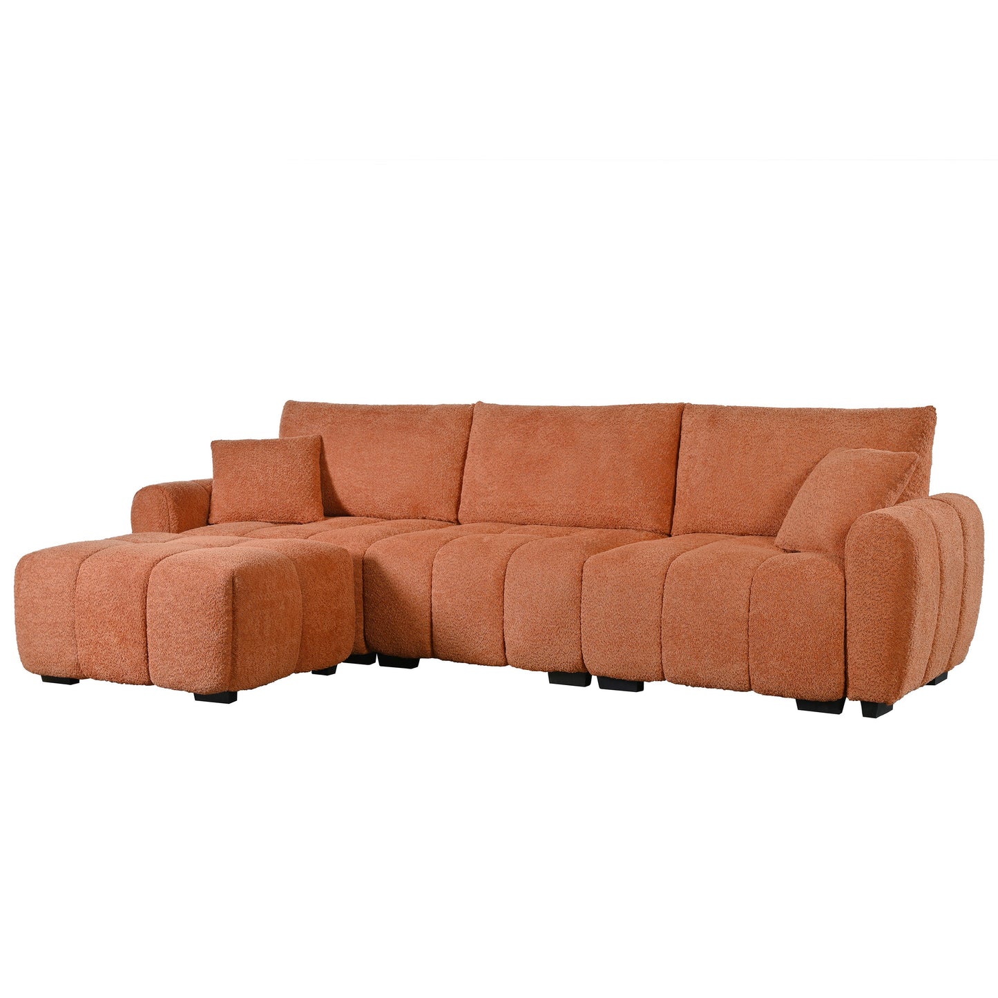 Sectional Sofa L-Shape Boucle Orange 4 Seat Ottoman 110 In