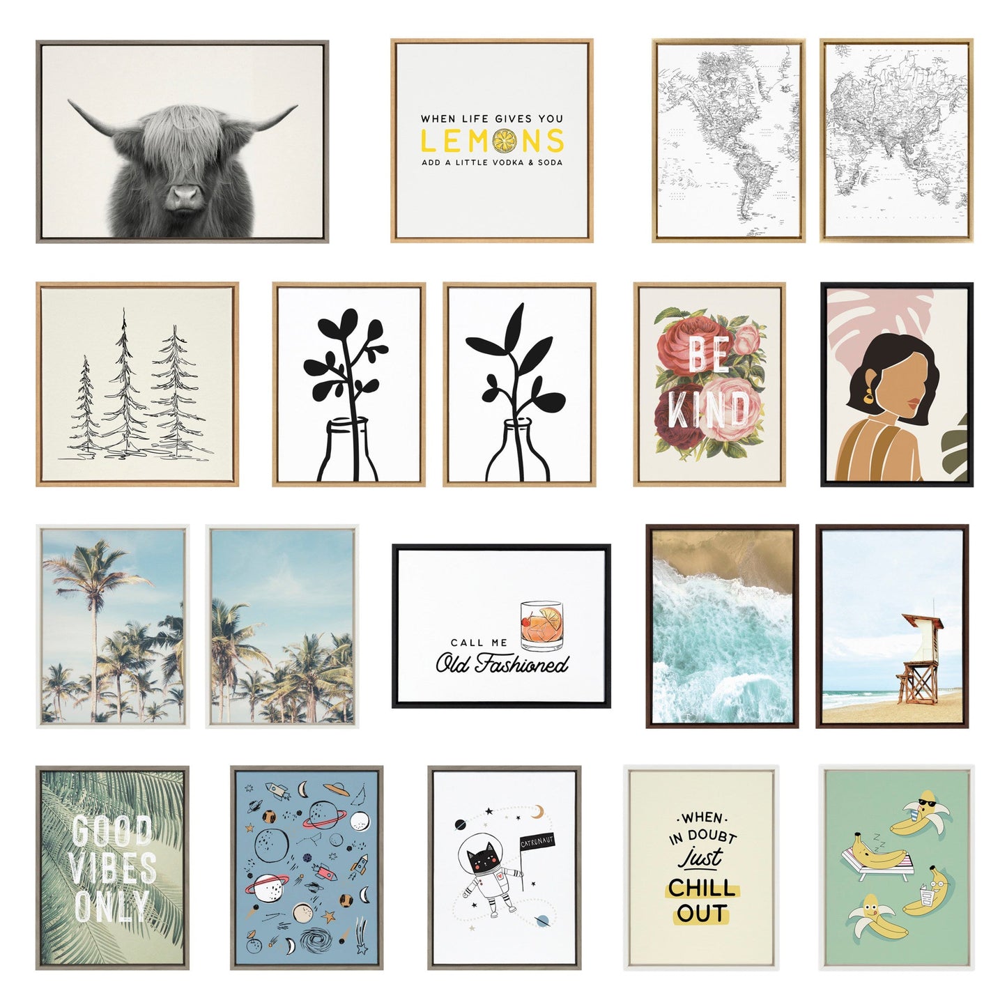 Sylvie Highland Cow and Vintage Botanical Framed Canvas Set by Various Artists