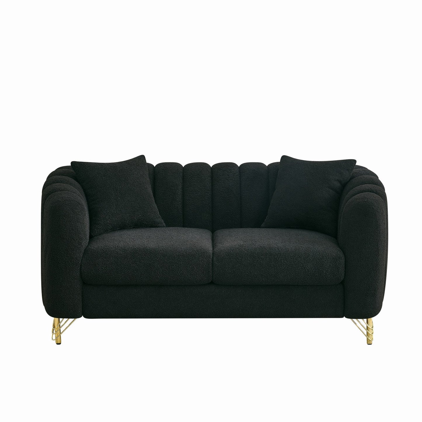 Loveseat Modern Chenille Black Gold Metal Legs 2 Seat 63 In 500 LB