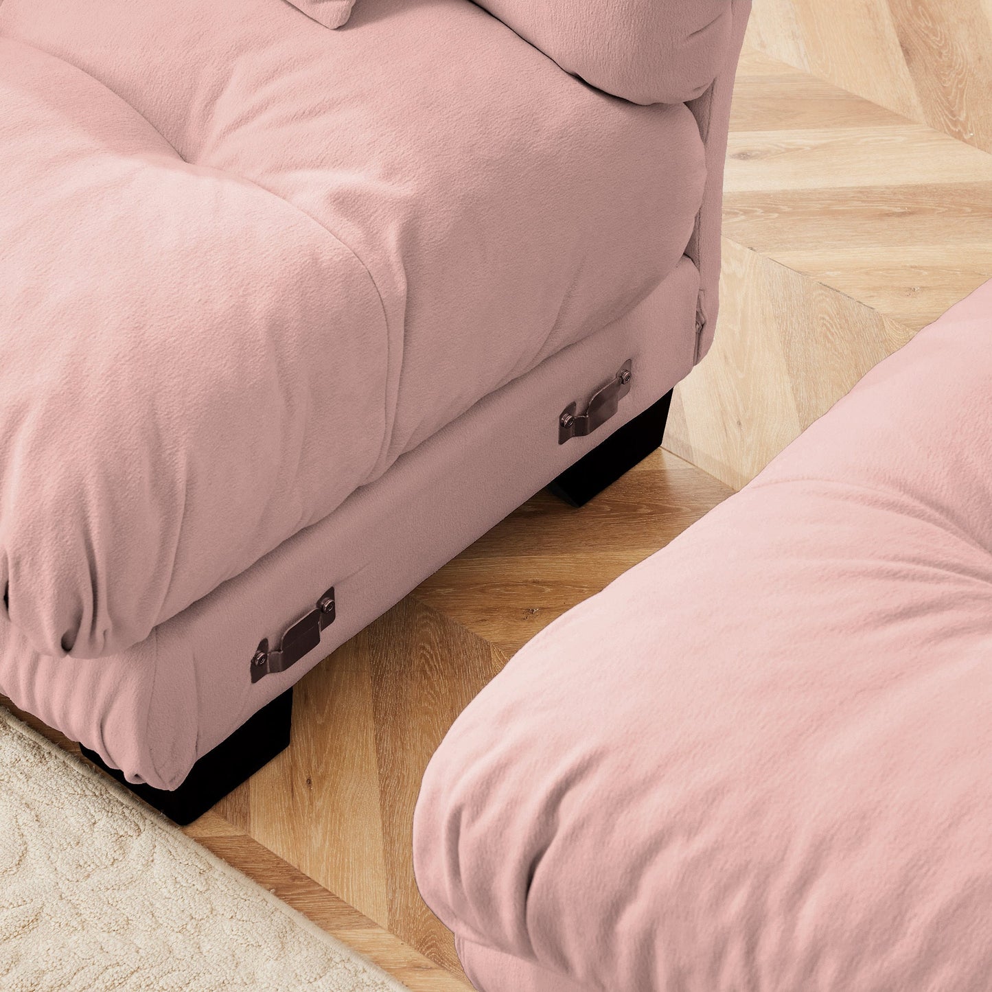 Sectional Sofa Cloud Curved Chenille Pink 2 Seat Convertible Ottoman