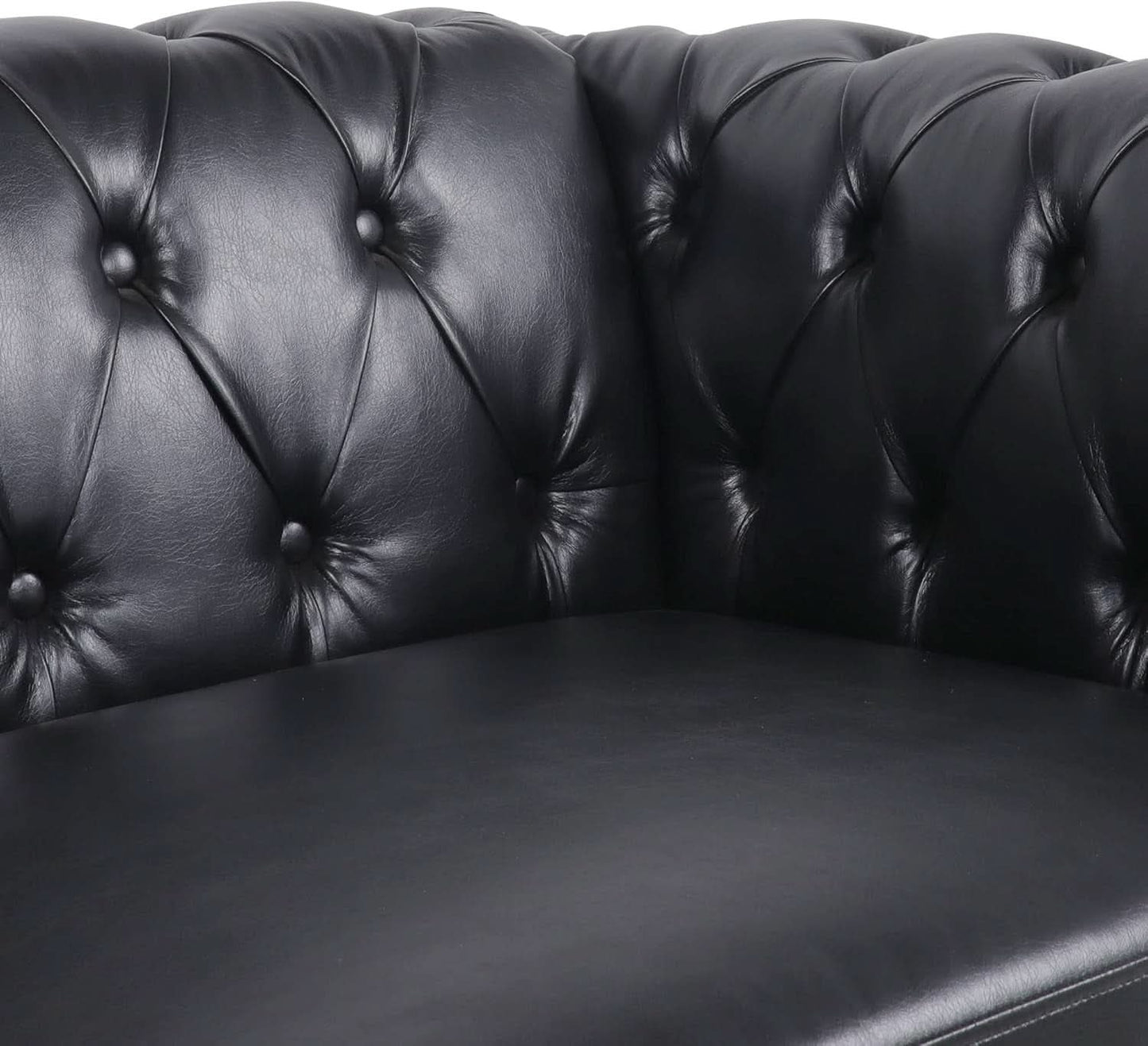 Modern Black Faux Leather Tufted Sofa and Chair Set