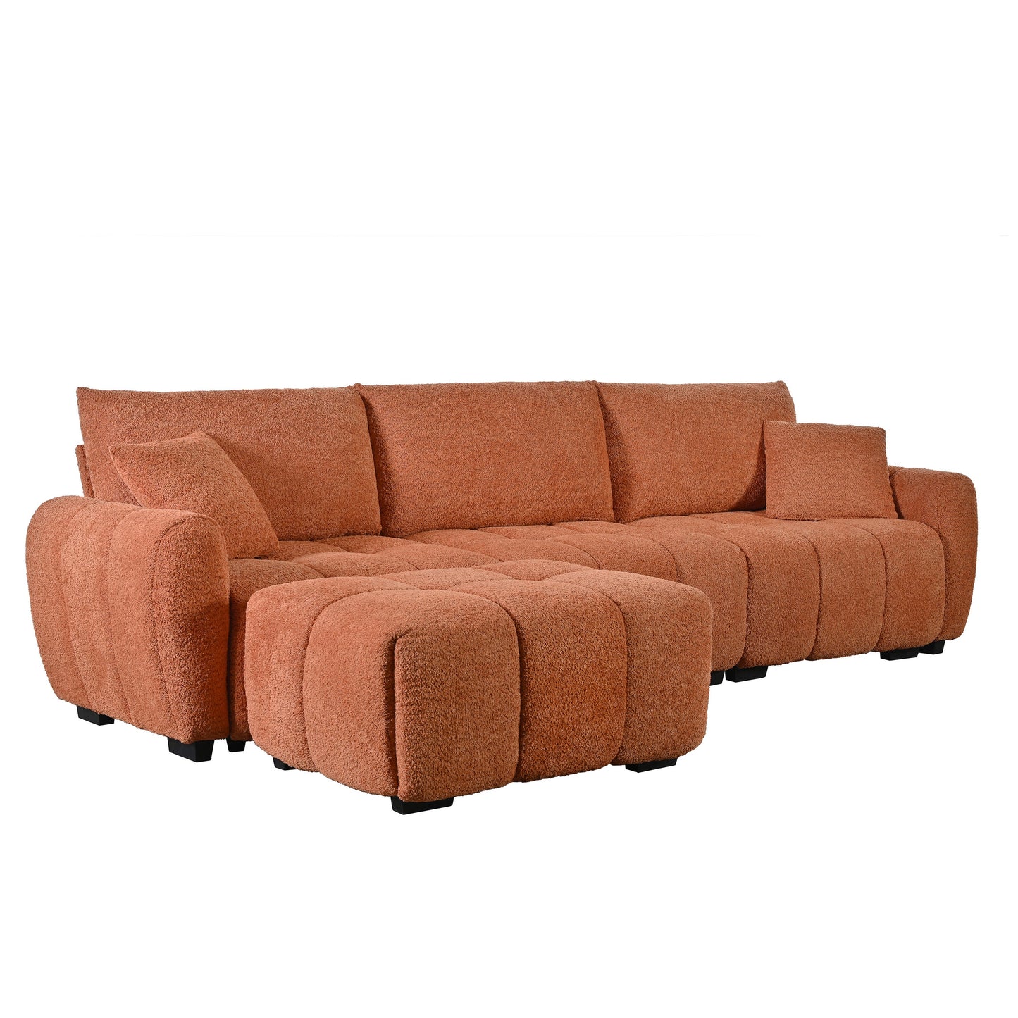 Sectional Sofa L-Shape Boucle Orange 4 Seat Ottoman 110 In