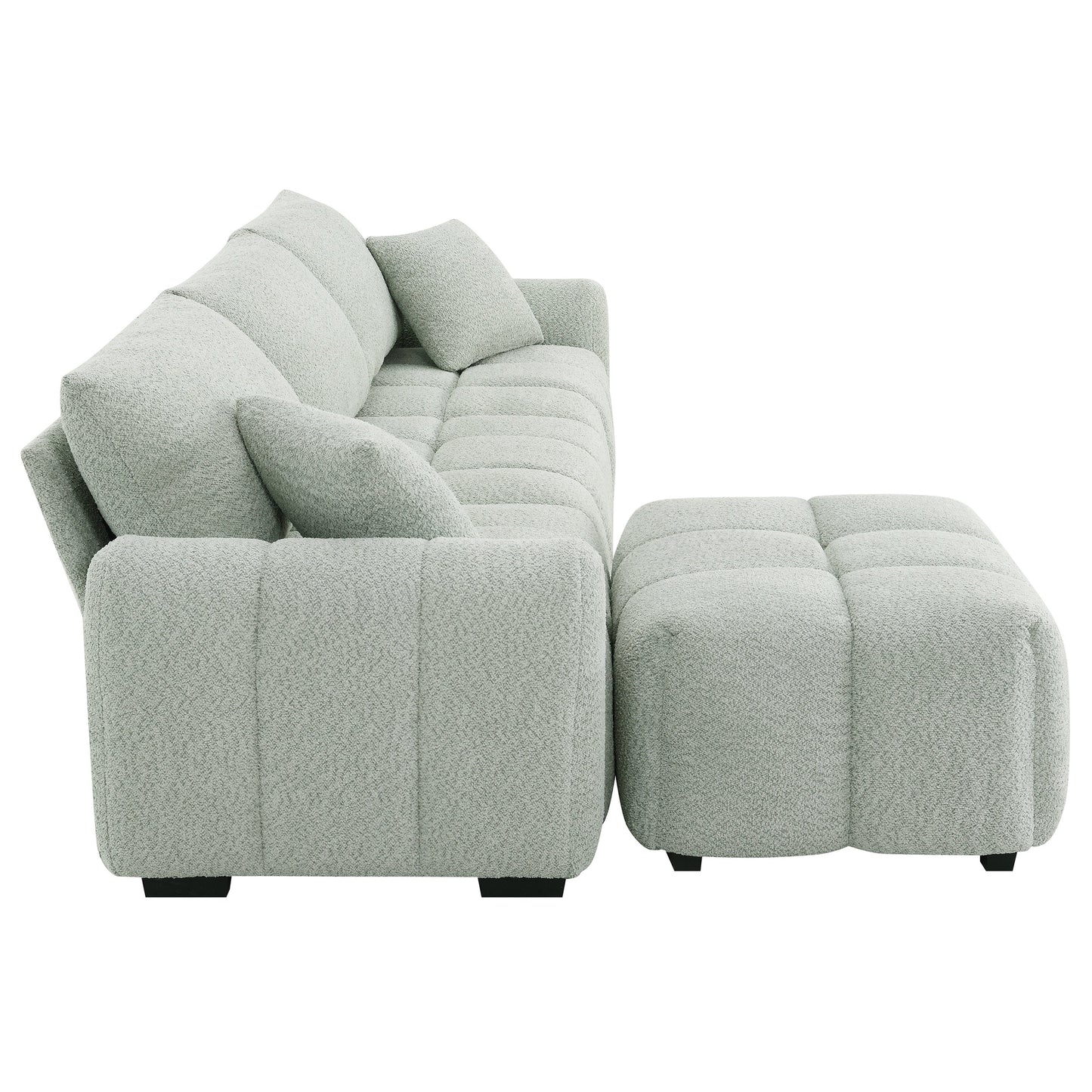 Sectional Sofa L-Shape Boucle Light Green 4 Seat Ottoman 110 In