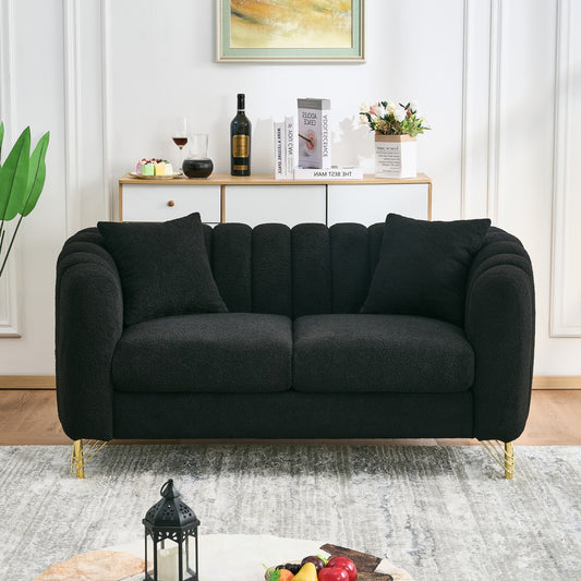 Loveseat Modern Chenille Black Gold Metal Legs 2 Seat 63 In 500 LB