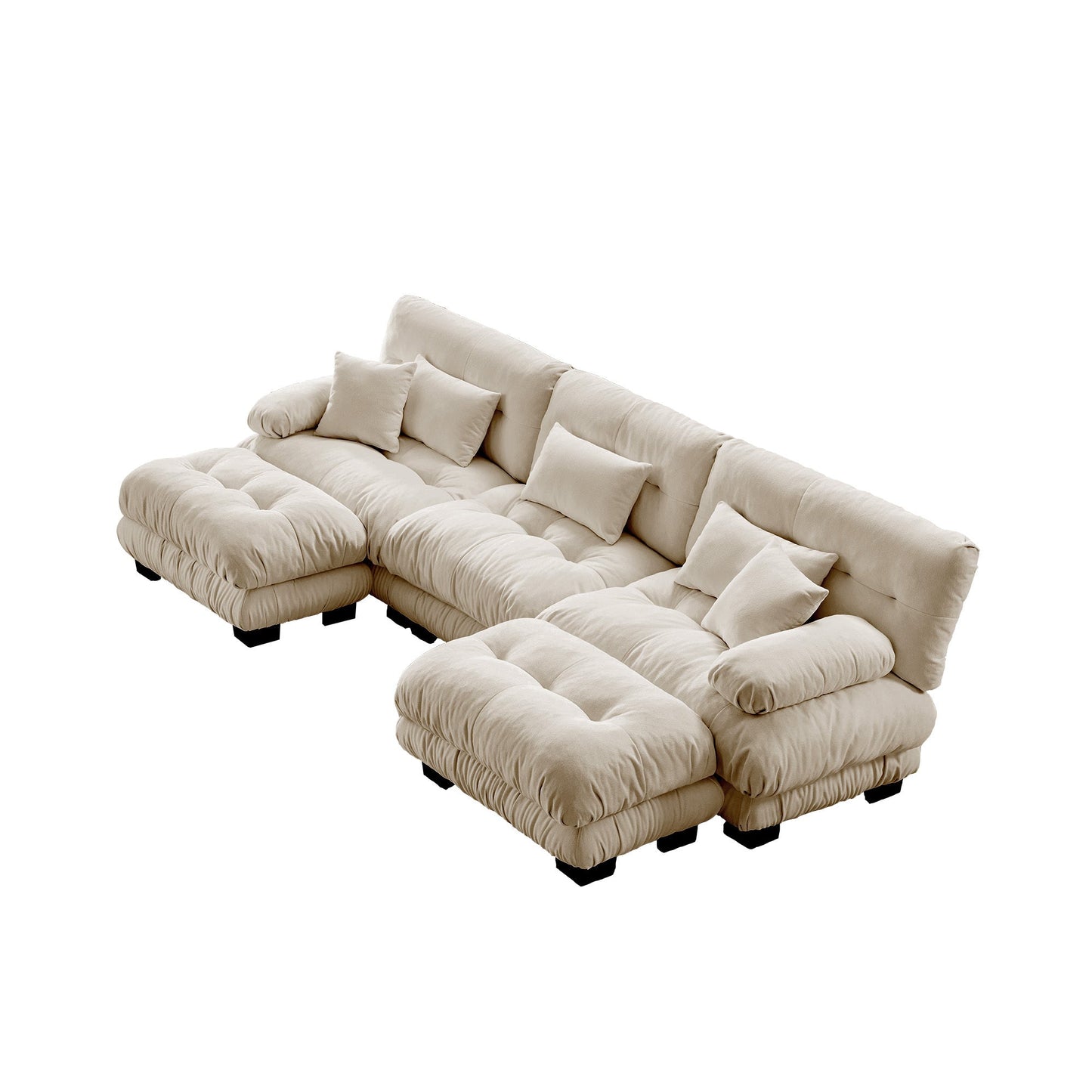 Sectional Sofa U-Shape Chenille Light Coffee 3 Seat 2 Ottomans