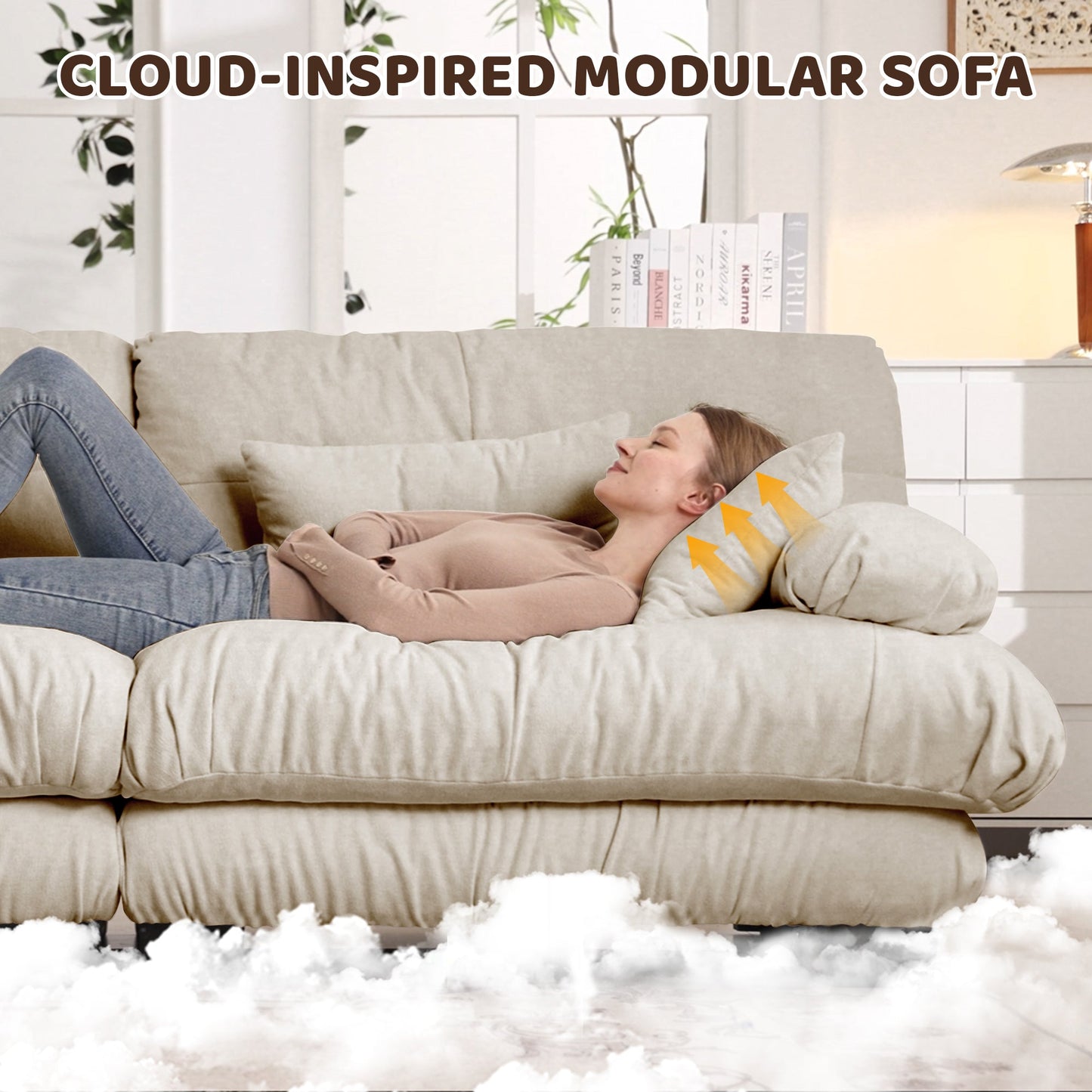 Sectional Sofa Cloud Style Chenille Light Coffee 2 Seat Convertible