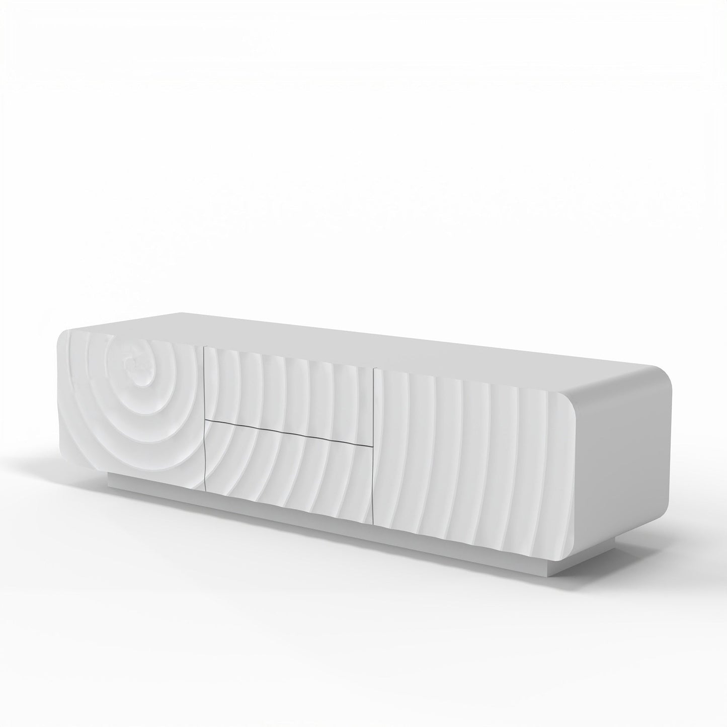 TV Stand Spiral Wave White MDF Floating Base Fits 60 In TV 58.3 In