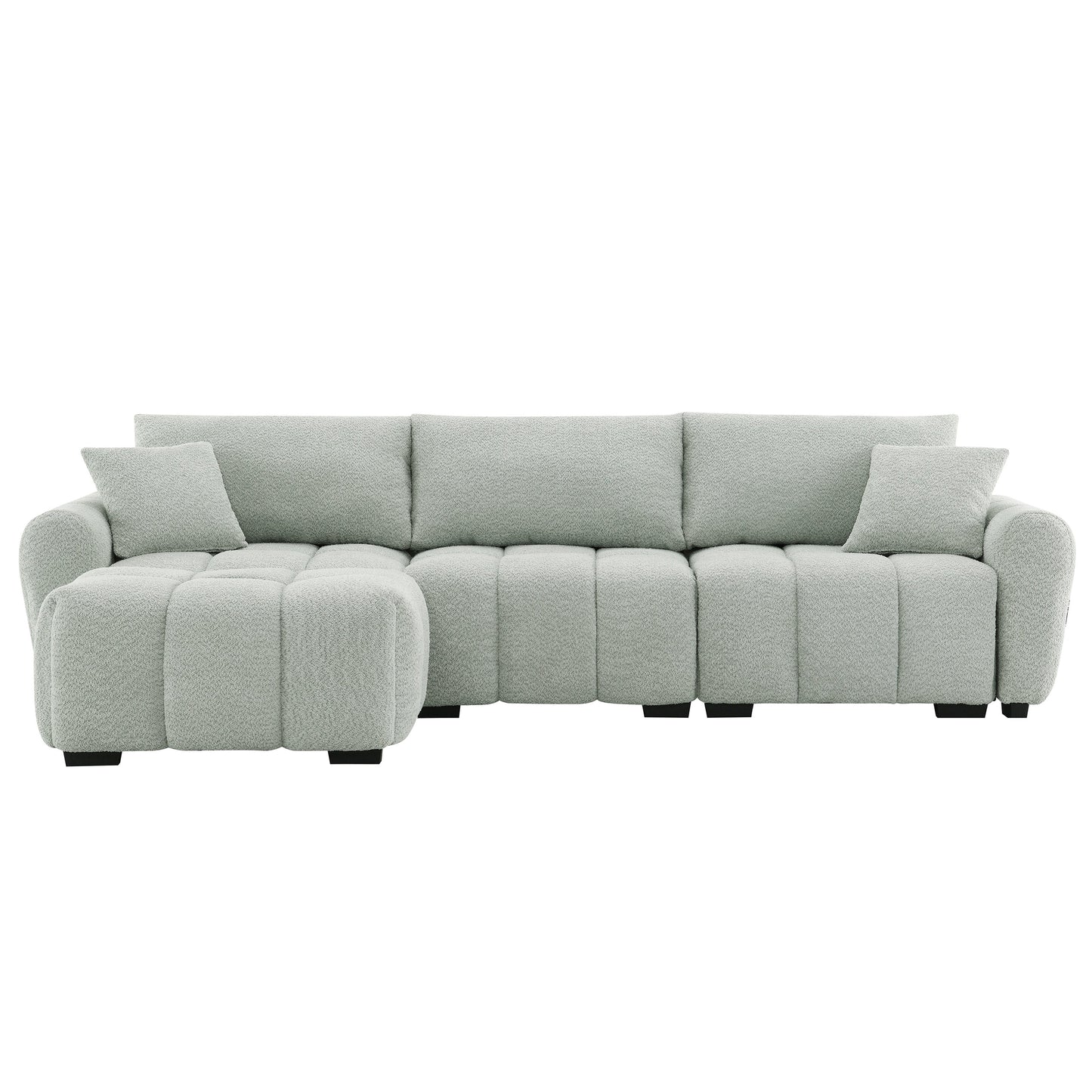 Sectional Sofa L-Shape Boucle Light Green 4 Seat Ottoman 110 In