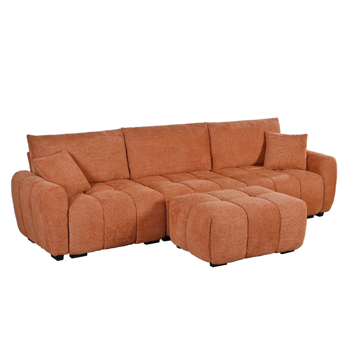 Sectional Sofa L-Shape Boucle Orange 4 Seat Ottoman 110 In