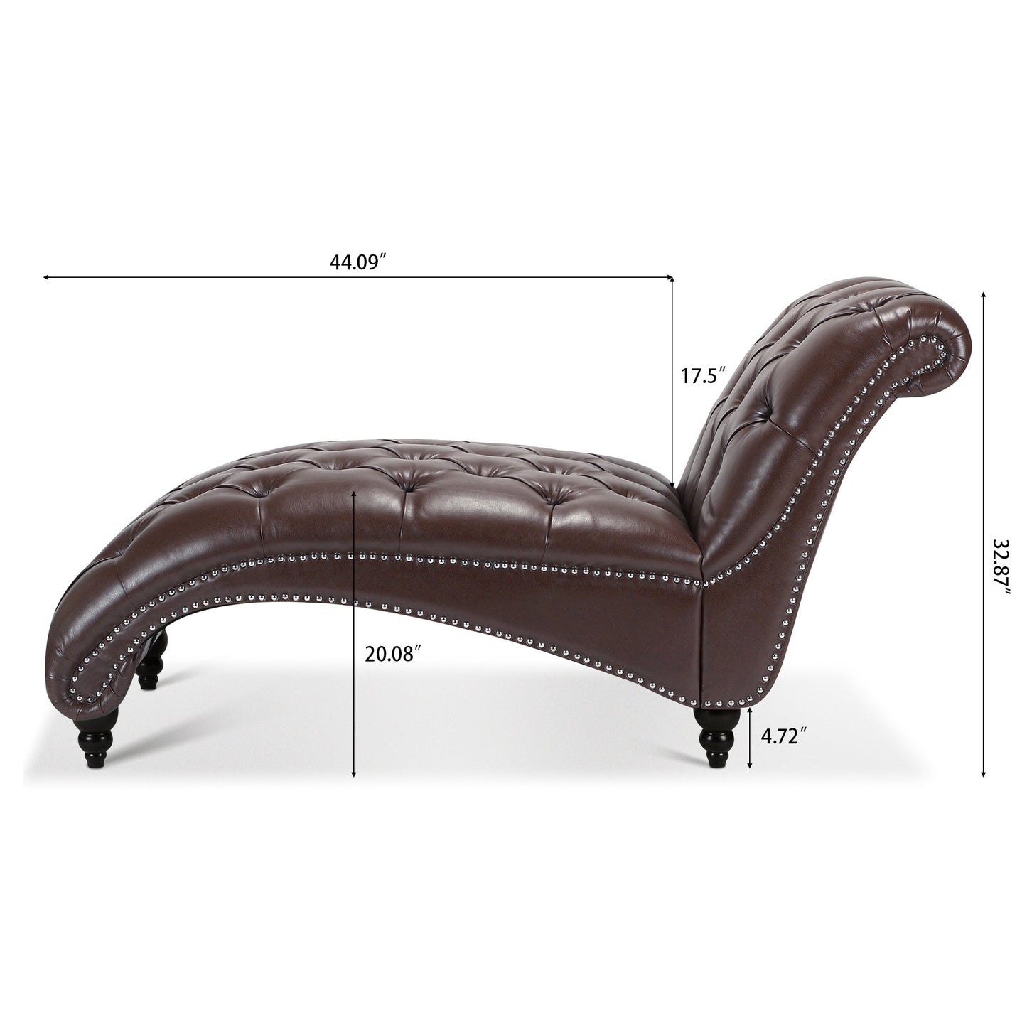 Chaise Lounge Armless PU Leather Dark Brown Tufted Foam Birch Legs 220 LB