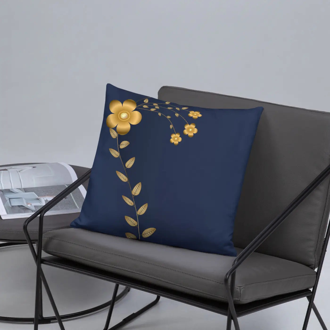 Navy Blue Throw Pillow - Lovely Floral Polyester - DipaliZ