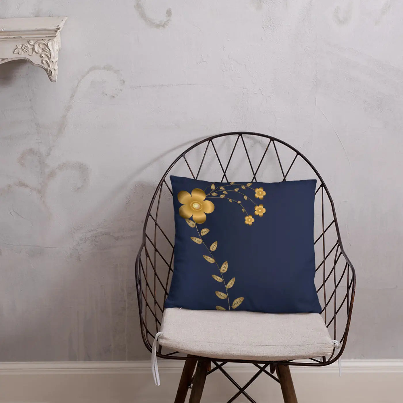 Navy Blue Throw Pillow - Lovely Floral Polyester - DipaliZ