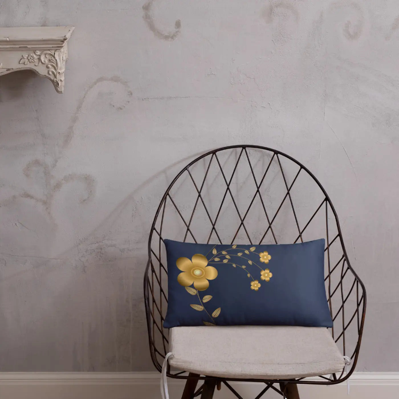 Navy Blue Throw Pillow - Lovely Floral Polyester - DipaliZ