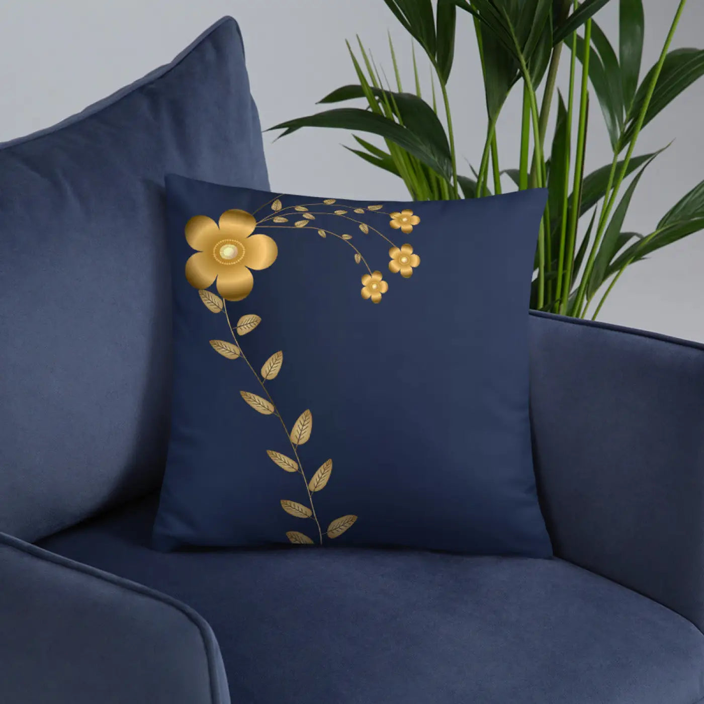 Navy Blue Throw Pillow - Lovely Floral Polyester - DipaliZ