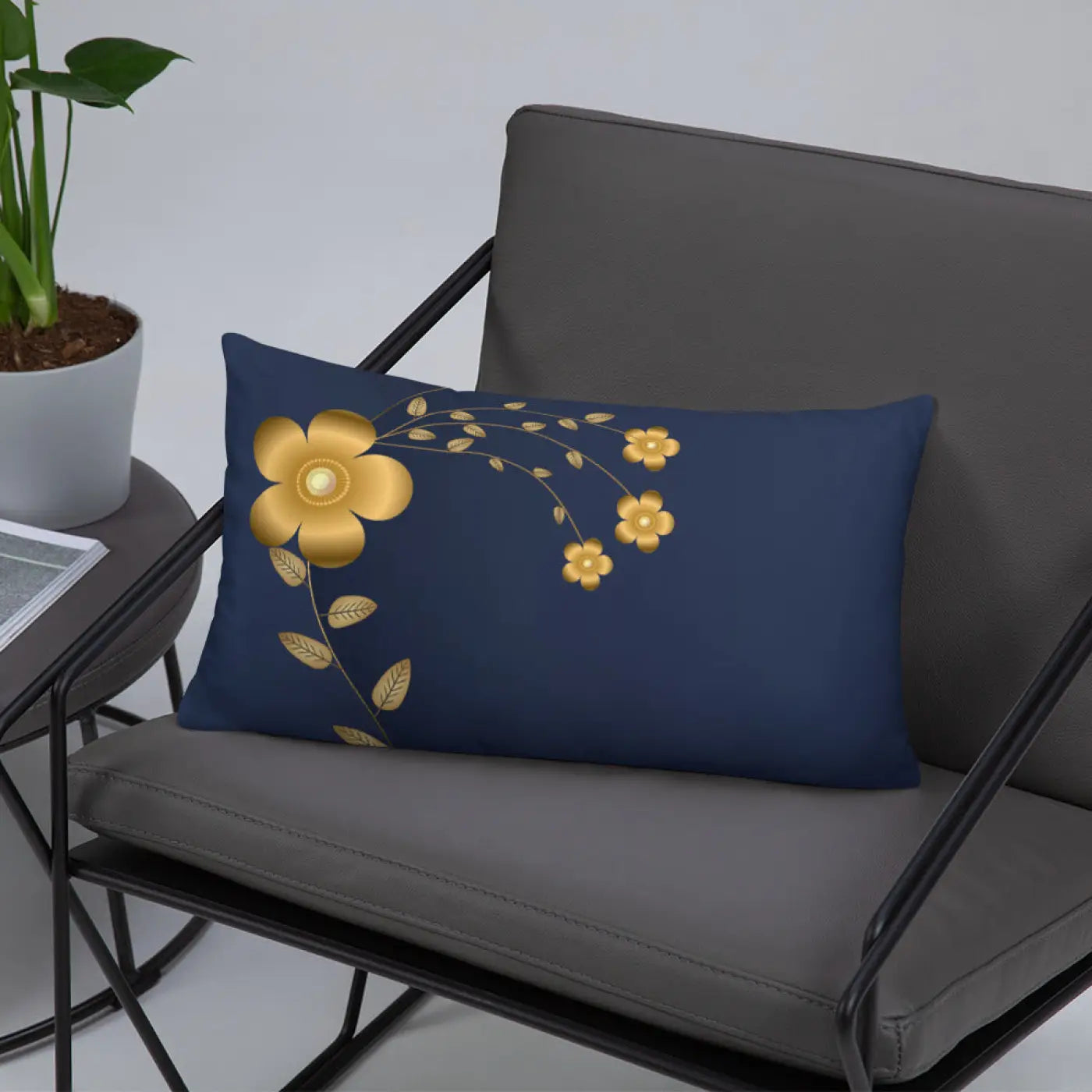 Navy Blue Throw Pillow - Lovely Floral Polyester - DipaliZ