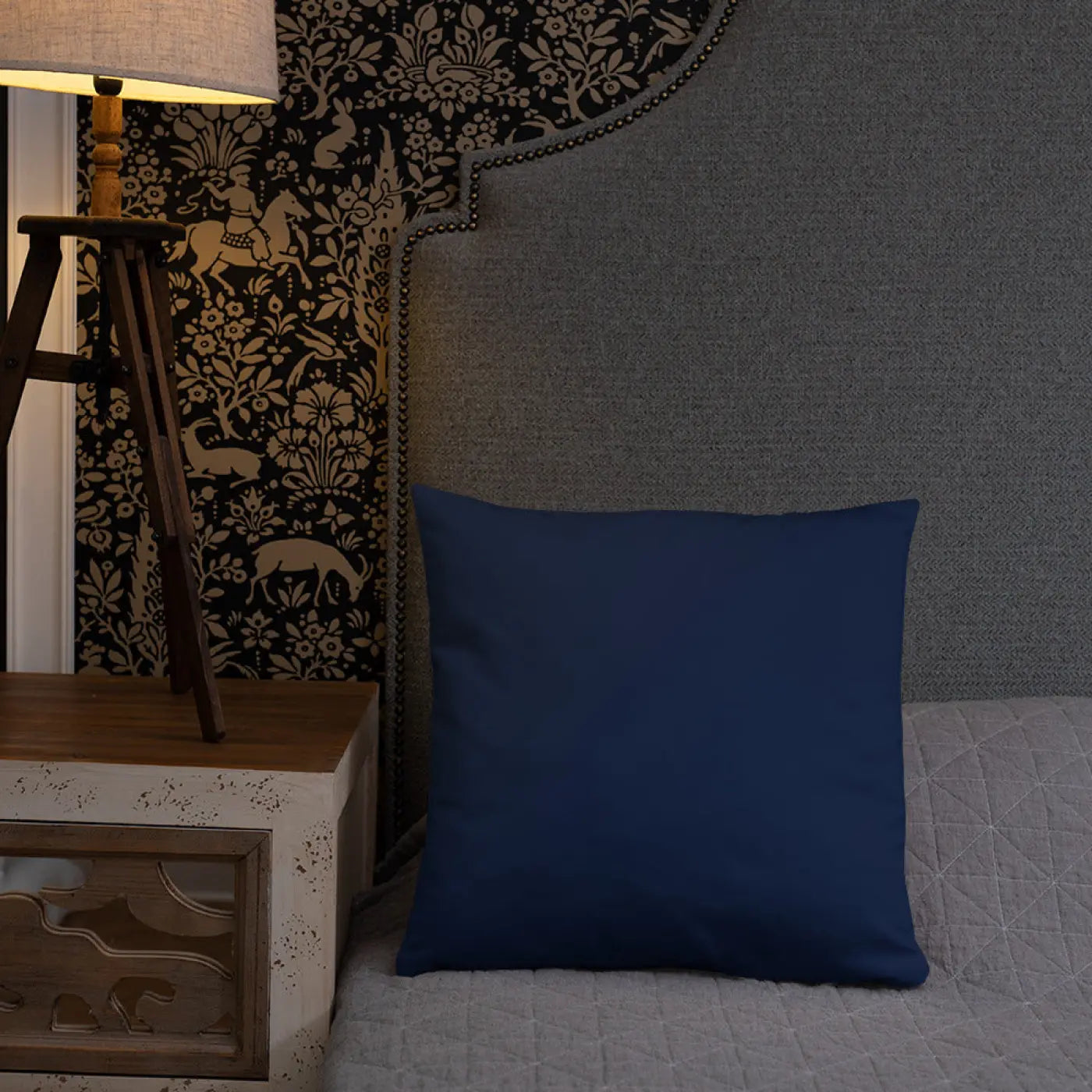 Navy Blue Throw Pillow - Lovely Floral Polyester - DipaliZ