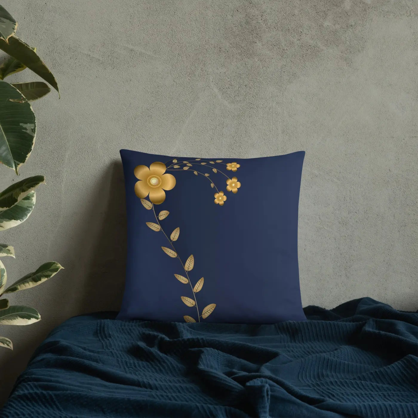 Navy Blue Throw Pillow - Lovely Floral Polyester - DipaliZ