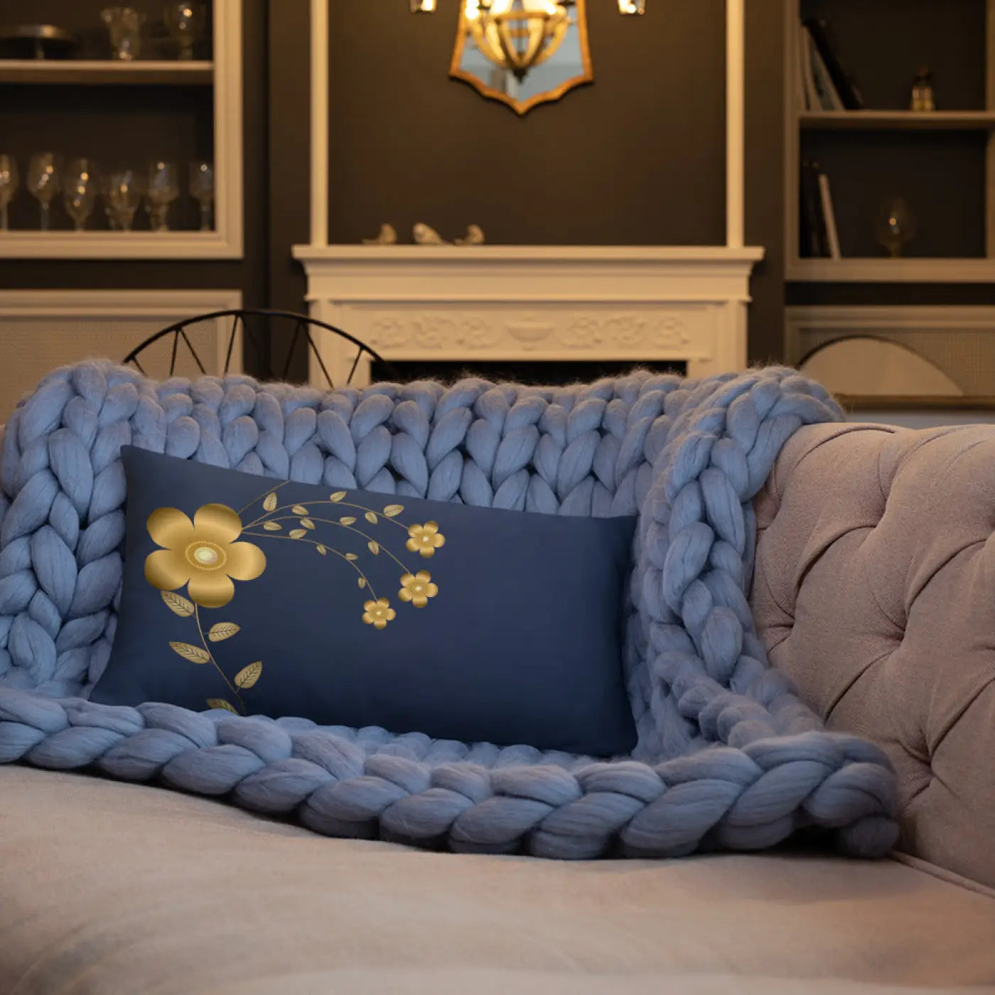 Navy Blue Throw Pillow - Lovely Floral Polyester - DipaliZ