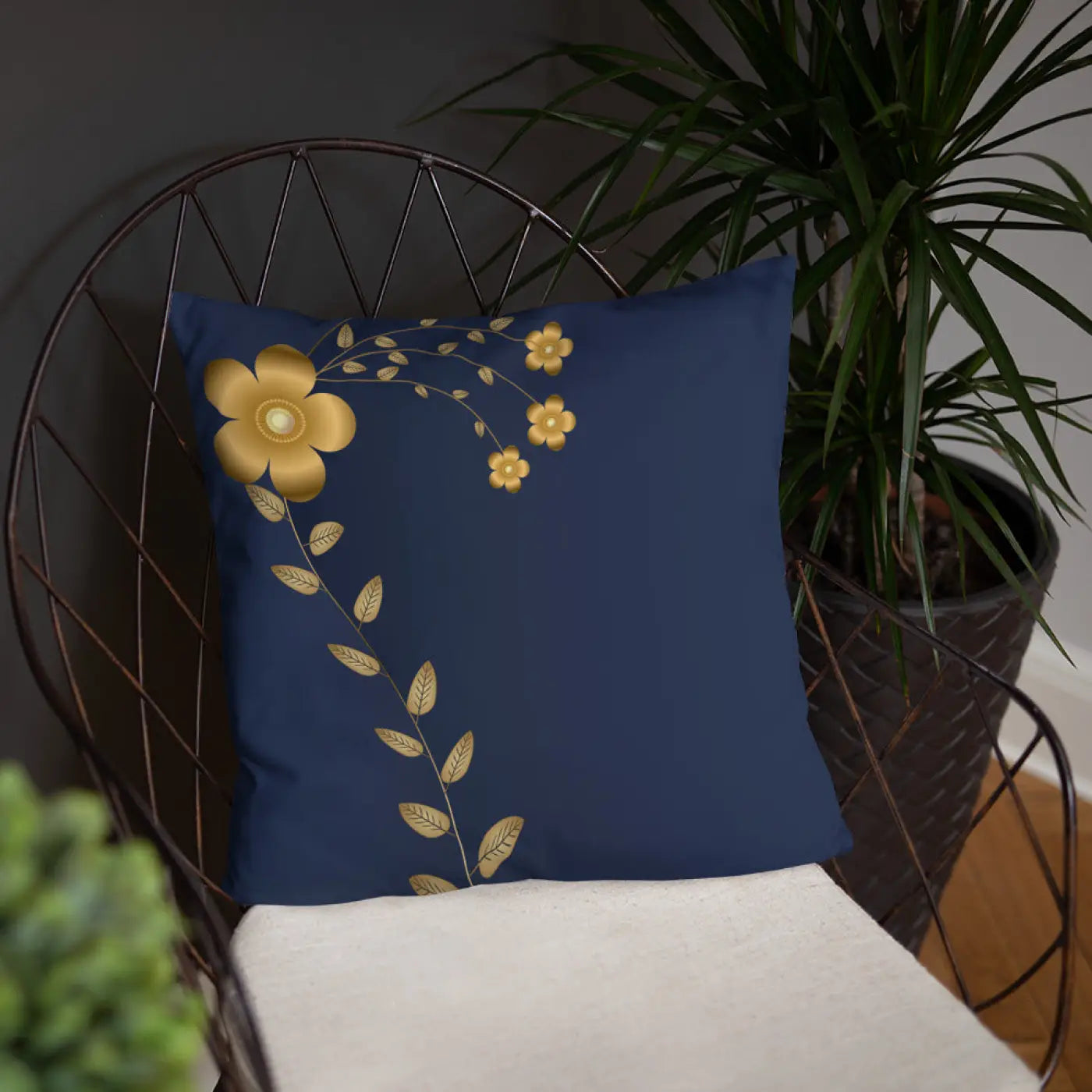 Navy Blue Throw Pillow - Lovely Floral Polyester - DipaliZ