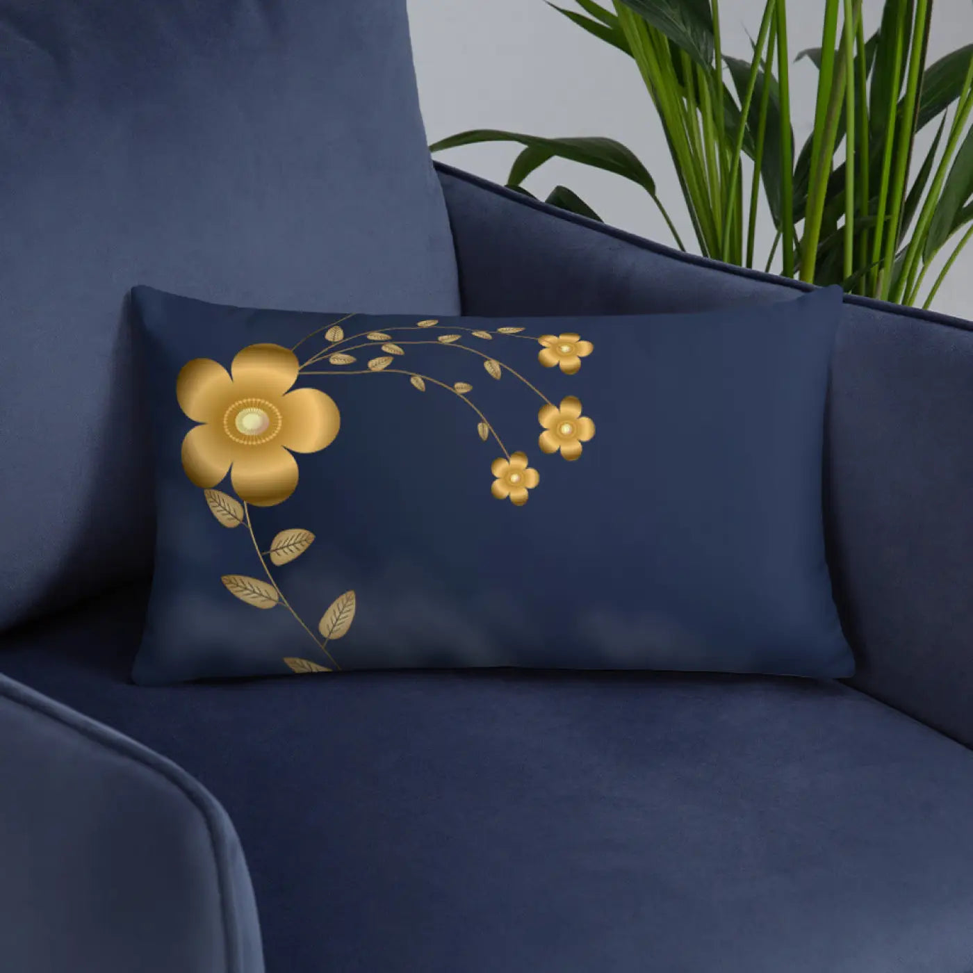Navy Blue Throw Pillow - Lovely Floral Polyester - DipaliZ
