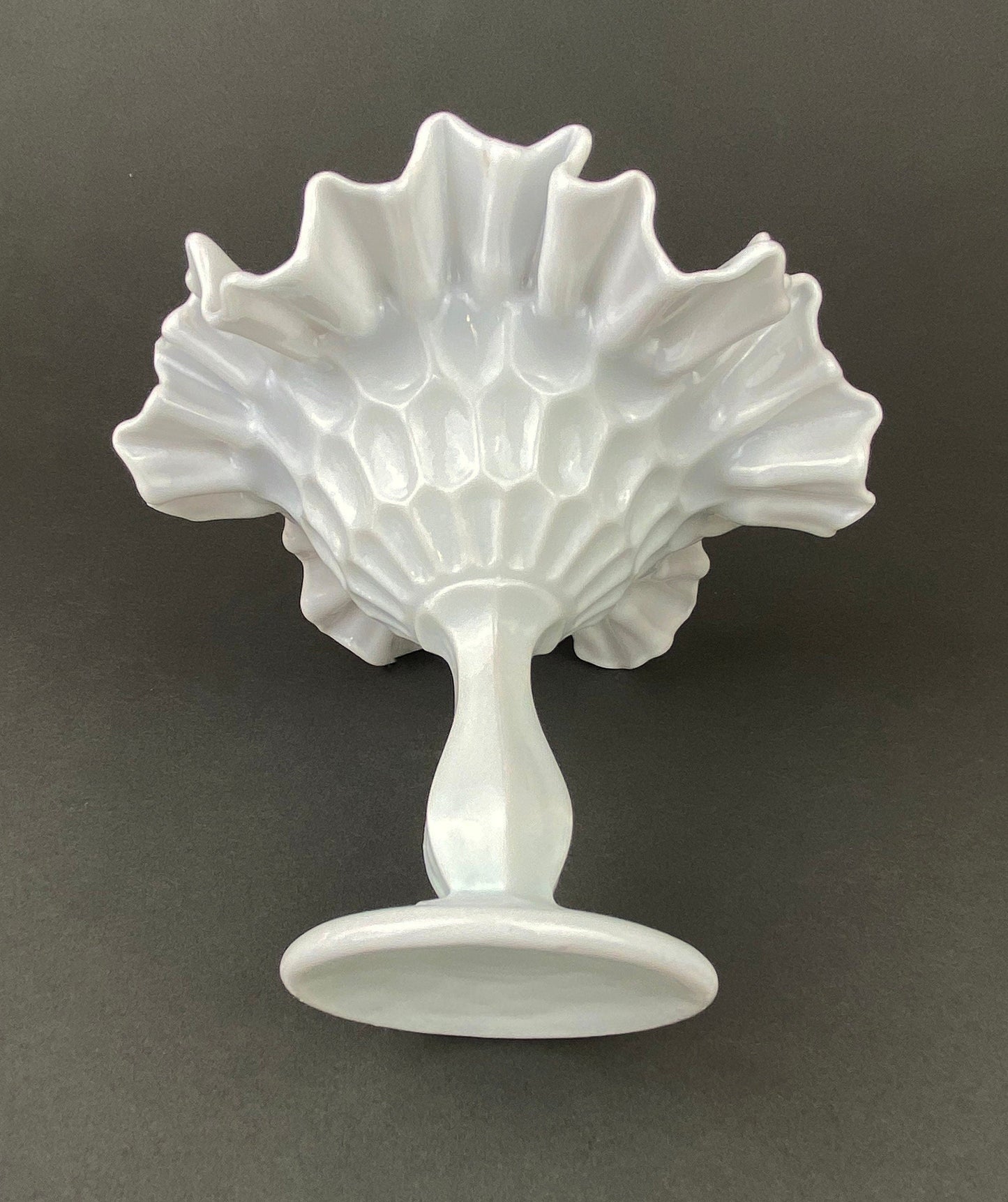 Vintage Fenton Milk Glass Candy Dish, Hobnail Ruffled Trinket Bowl
