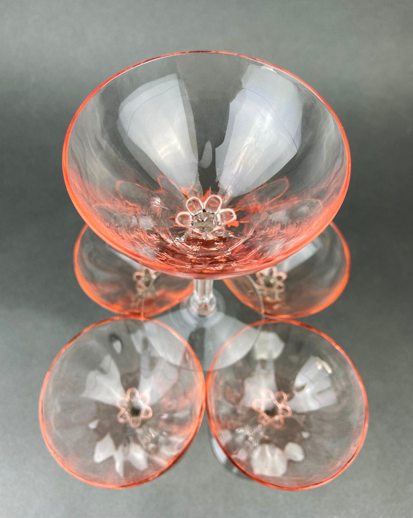 Vintage Fostoria Crystal Glasses in Pink. Tall Claret Light Pink Stemware. Set of Five Footed Glassware for Fine Dining.