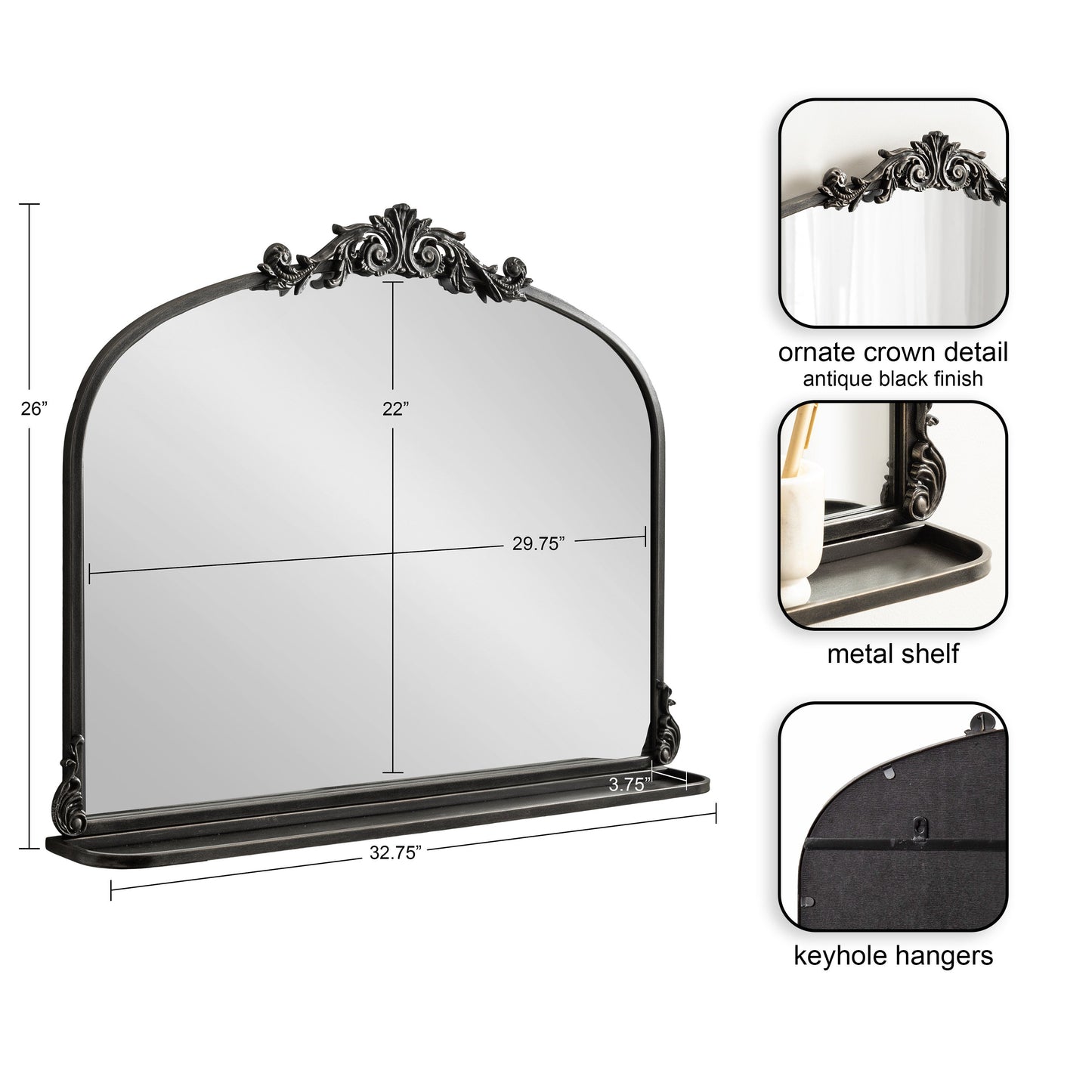 Arendahl Traditional Arch Mirror with Shelf