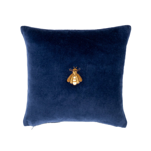 Navy Bee Silk Velvet Throw Pillow Cover 12" X 12"